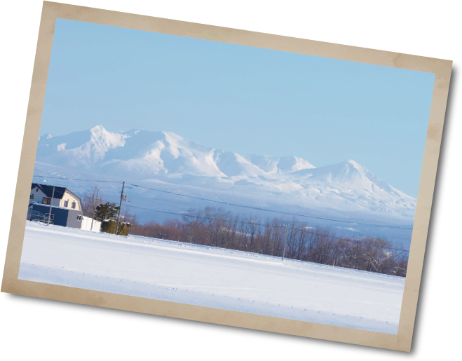 雪原の向こうにそびえる大雪山